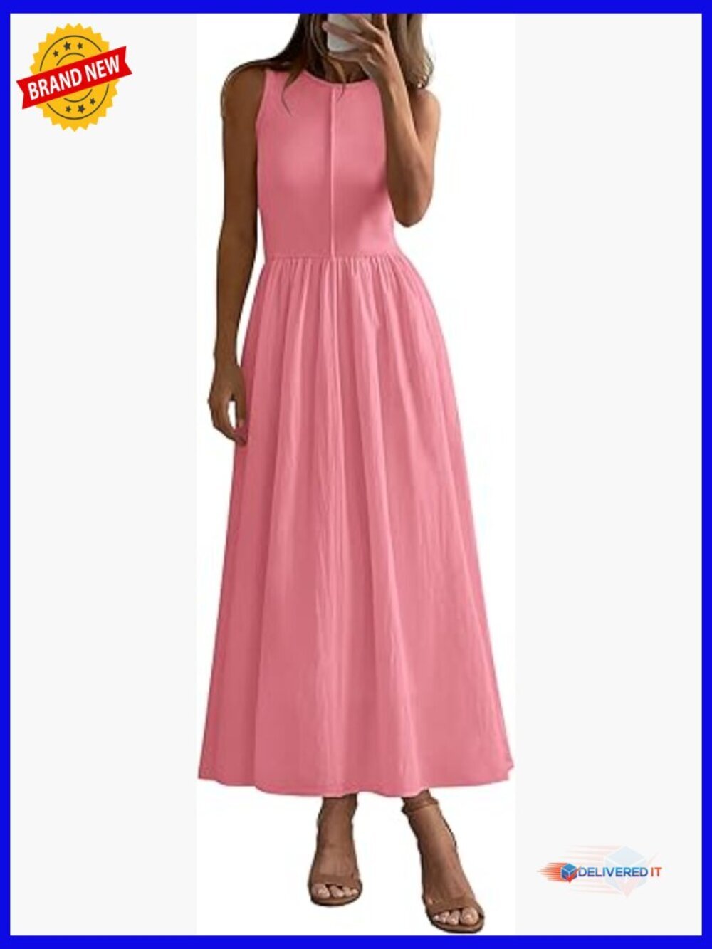 Maxi Dress Casual Sleeveless Patchwork Flowy Vacation Long Tank Dress
